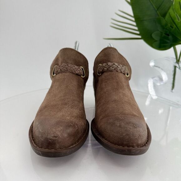 Born Womens Sylvia Boot Size 6.5 Brown Suede Distressed Braid Strap Boho Bootie - Picture 4 of 16